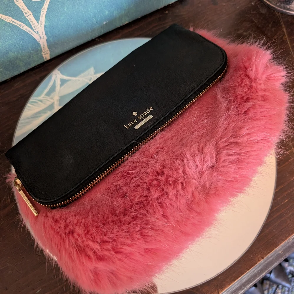 💖 RARE! Kate Spade Evening Belles Steffe Faux‎ Fur & Leather Clutch